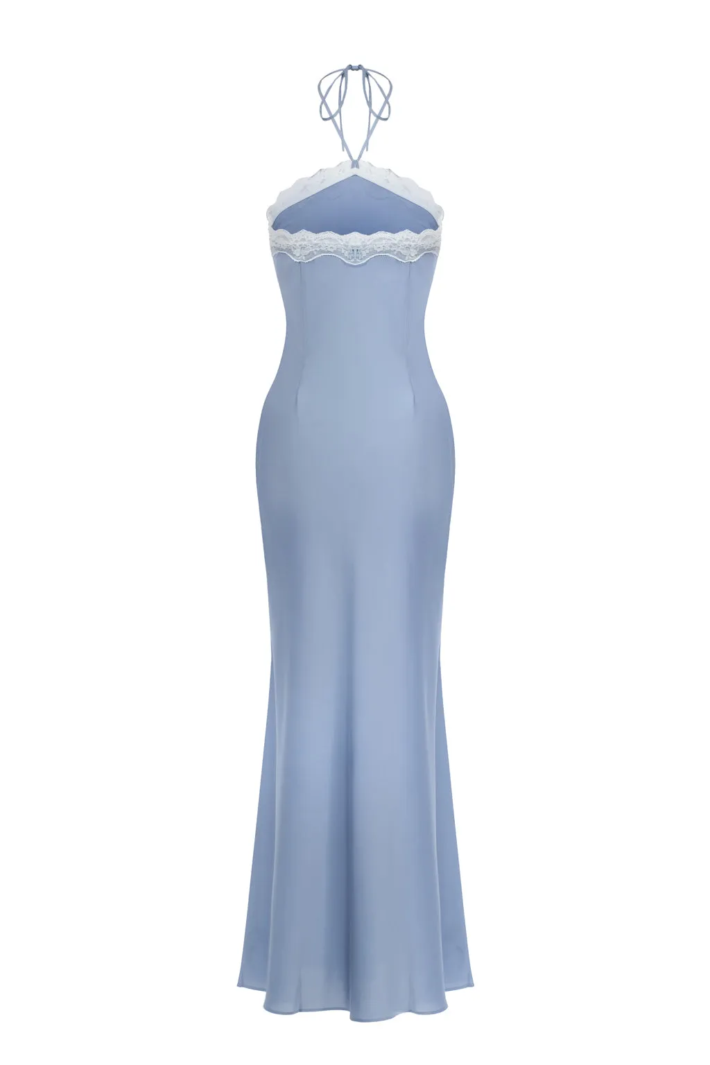 Satin crepe halterneck lace-trimmed midi dress - silver blue sold by Pheme Paris product image thumbnail 3