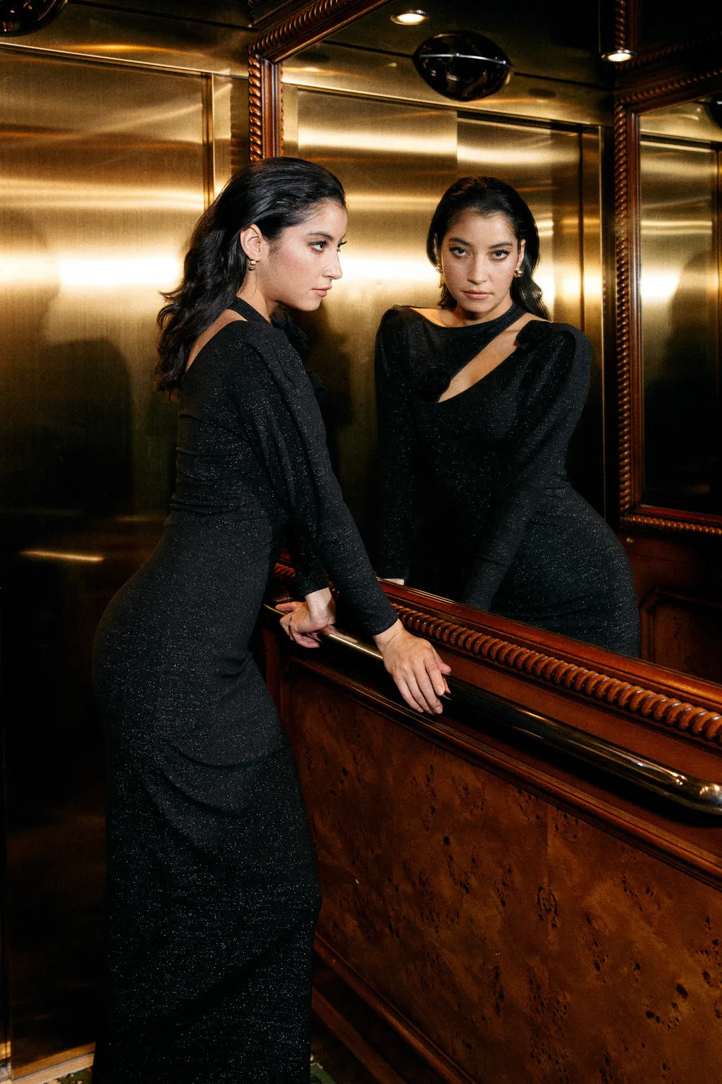 Sparkle jersey cutout midi dress with flowers - black sold by Pheme Paris product image thumbnail 5