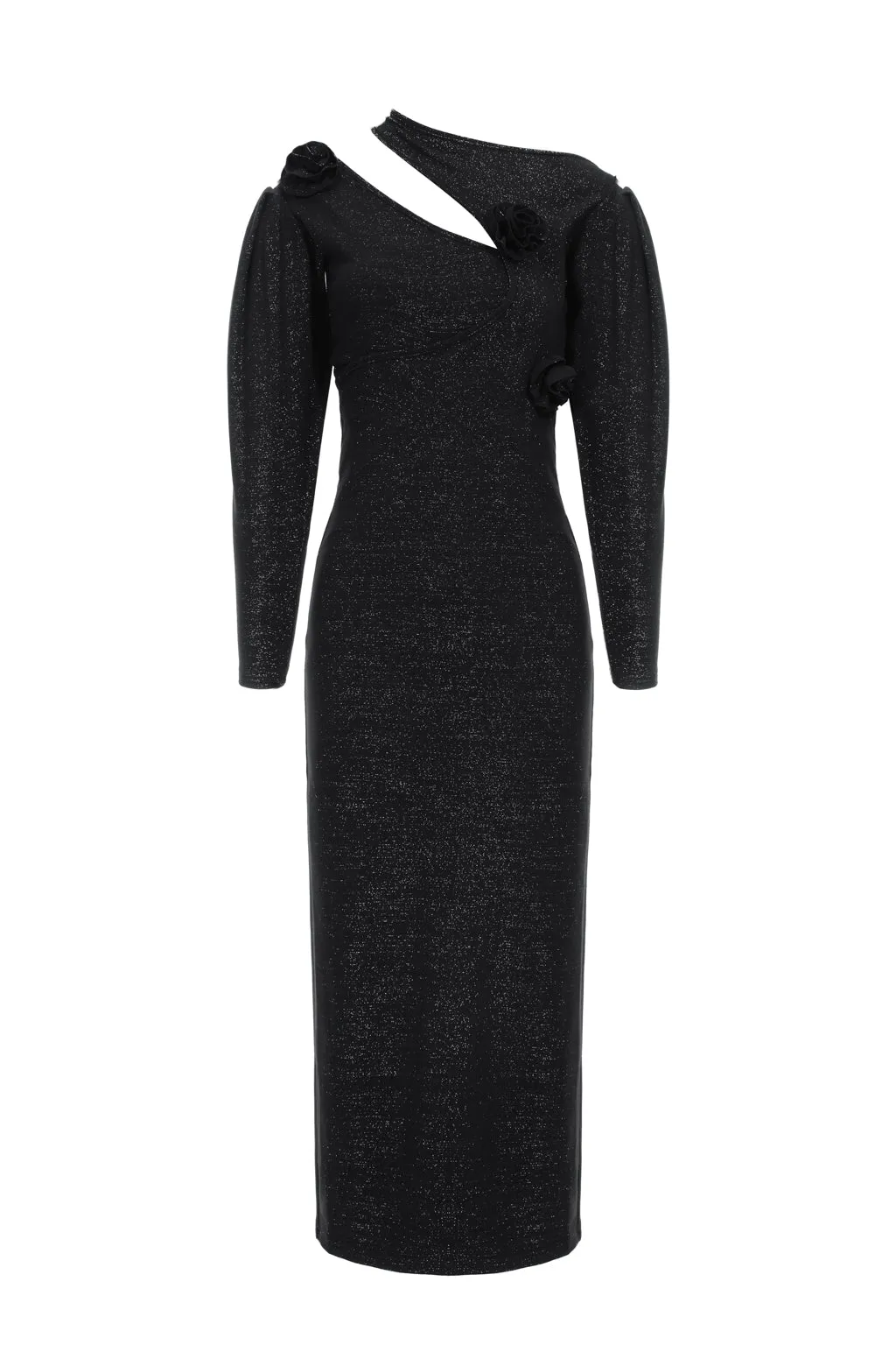 Sparkle jersey cutout midi dress with flowers - black sold by Pheme Paris product image thumbnail 2
