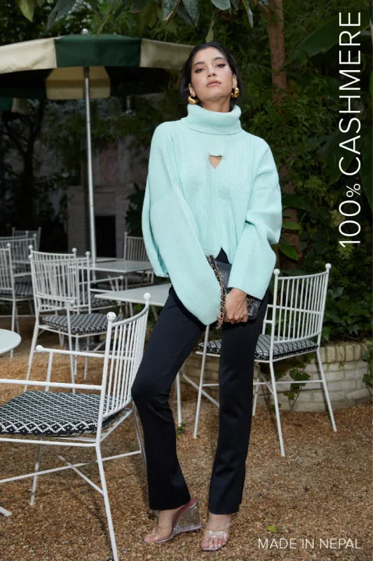 Pure cashmere sweater with heart cutout - spray green sold by Pheme Paris