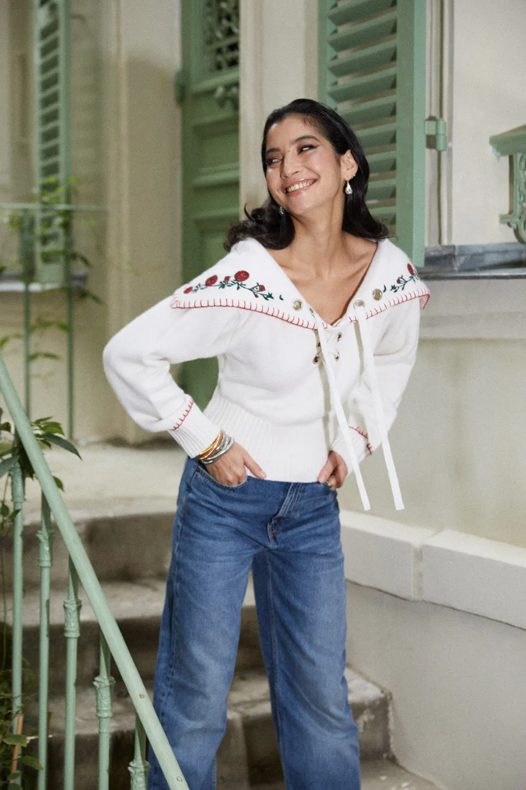 Pure cashmere sweater with embroidered collar - beige sold by Pheme Paris product image thumbnail 5