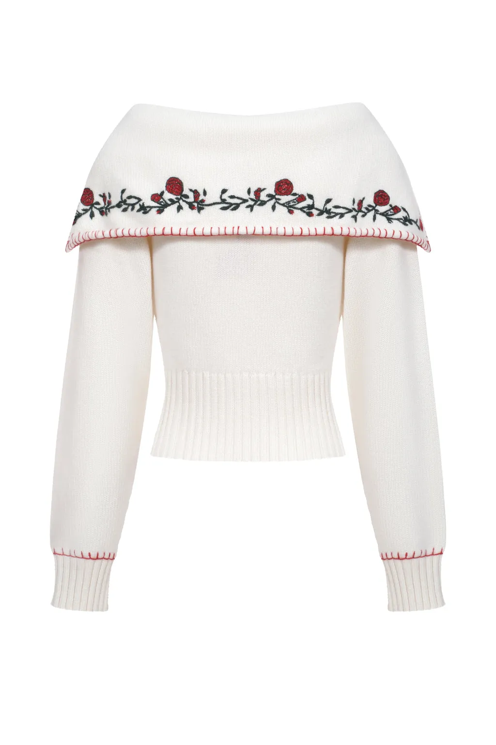 Pure cashmere sweater with embroidered collar - beige sold by Pheme Paris product image thumbnail 3