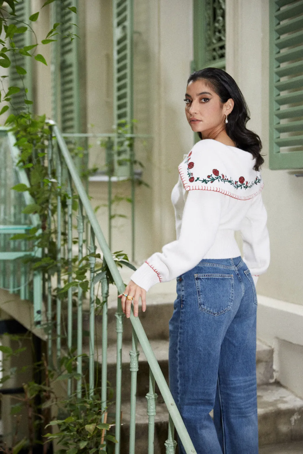 Pure cashmere sweater with embroidered collar - beige sold by Pheme Paris product image thumbnail 4