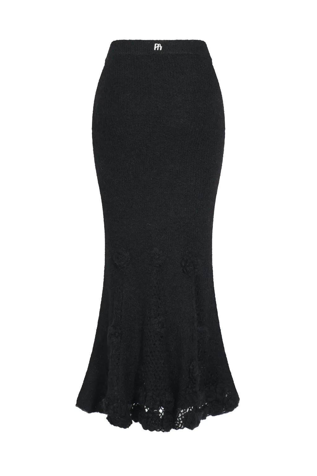 Mohair-blend long skirt with crocheted flowers - black sold by Pheme Paris product image thumbnail 3