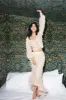 Mohair-blend long skirt with crocheted flowers - pinky beige sold by Pheme Paris