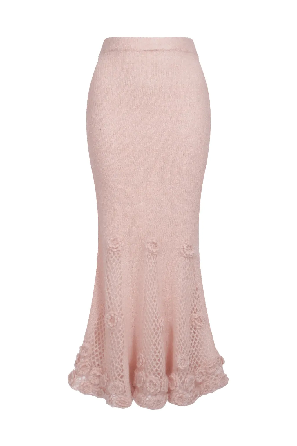 Mohair-blend long skirt with crocheted flowers - pinky beige sold by Pheme Paris product image thumbnail 2