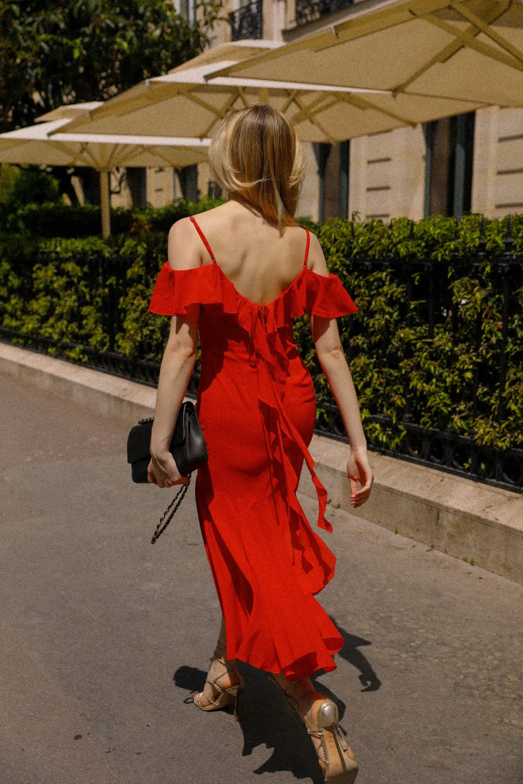 Asymmetric Ruffle-Trimmed Chiffon Midi Dress Red sold by Pheme Paris product image thumbnail 5