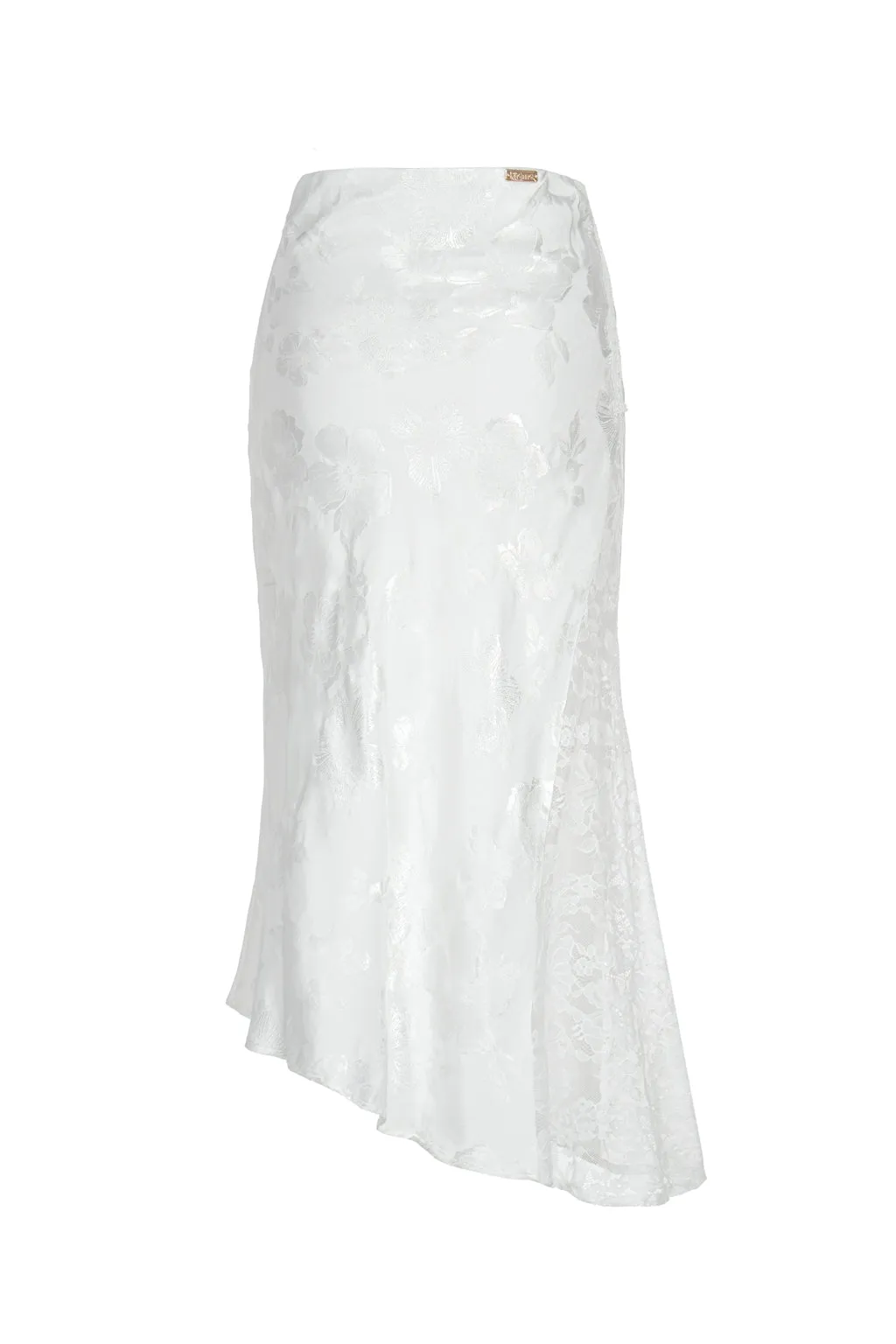 Asymmetric Lace-trimmed Satin Jacquard Skirt White sold by Pheme Paris product image thumbnail 3