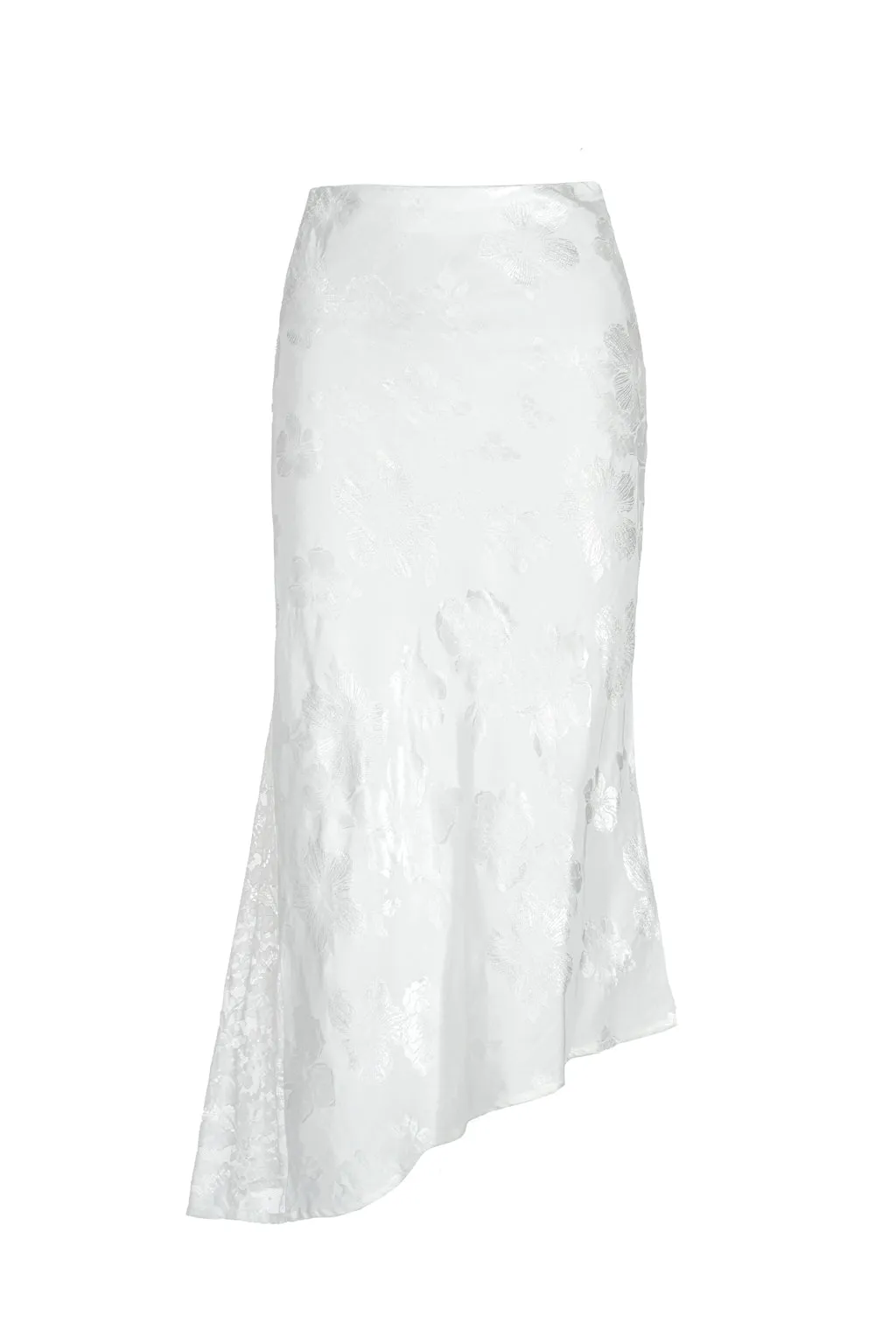 Asymmetric Lace-trimmed Satin Jacquard Skirt White sold by Pheme Paris product image thumbnail 2