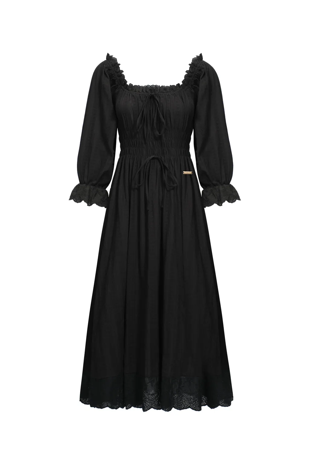 Smocked Puff Sleeve Cotton Midi Dress Black sold by Pheme Paris product image thumbnail 2