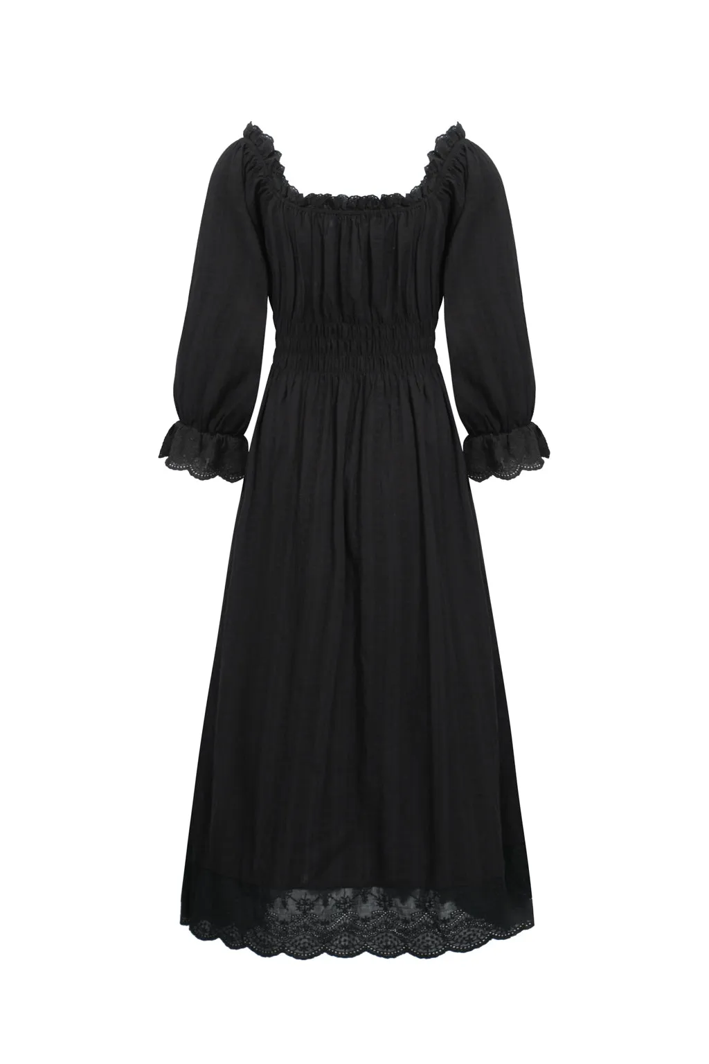 Smocked Puff Sleeve Cotton Midi Dress Black sold by Pheme Paris product image thumbnail 3