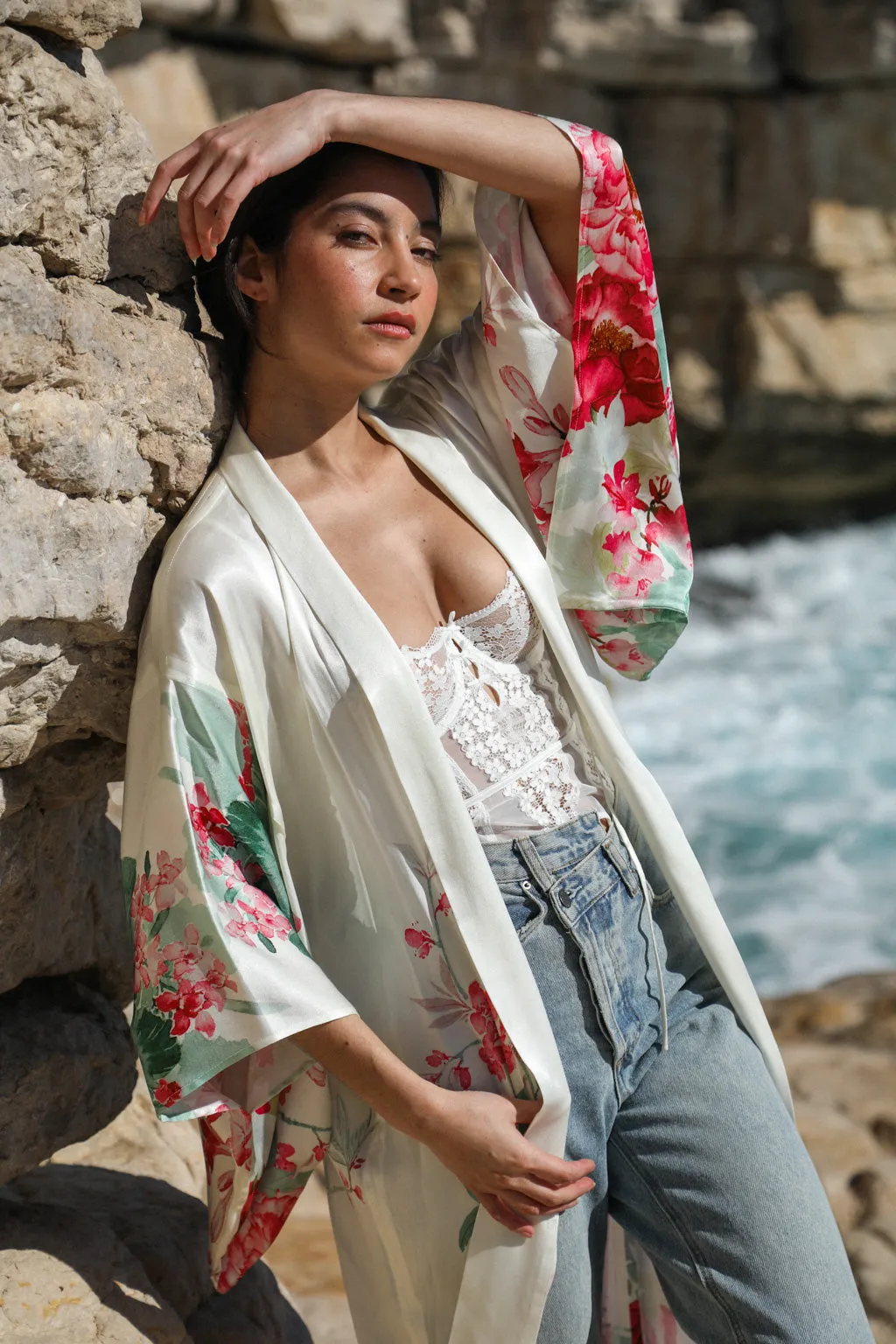 Peony Printed Satin Kimono sold by Pheme Paris product image thumbnail 5