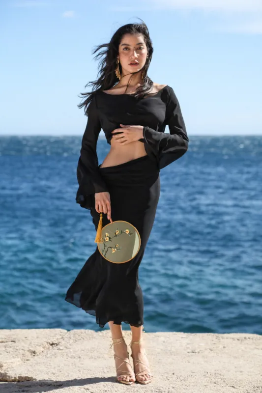 Draped Cut-out Chiffon Midi Dress Black sold by Pheme Paris