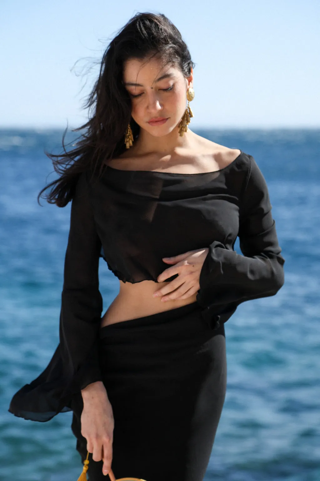 Draped Cut-out Chiffon Midi Dress Black sold by Pheme Paris product image thumbnail 5