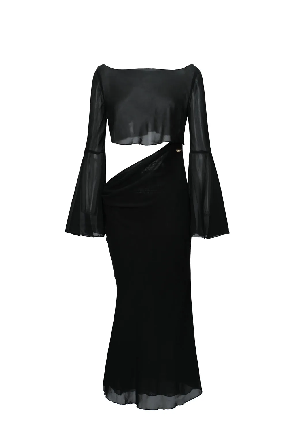 Draped Cut-out Chiffon Midi Dress Black sold by Pheme Paris product image thumbnail 2