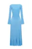 Clearance | Square Neck Ribbed Knit Dress in Blue sold by Pheme Paris