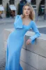 Clearance | Square Neck Ribbed Knit Dress in Blue sold by Pheme Paris