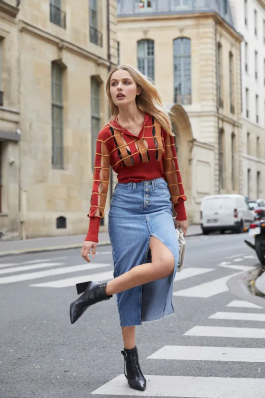 Clearance | Cut-out Knit Sweater in Rust sold by Pheme Paris