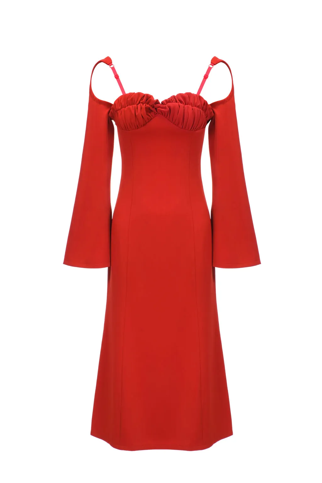 Clearance | Open Sleeve Midi Dress in Tomato Red sold by Pheme Paris product image thumbnail 2