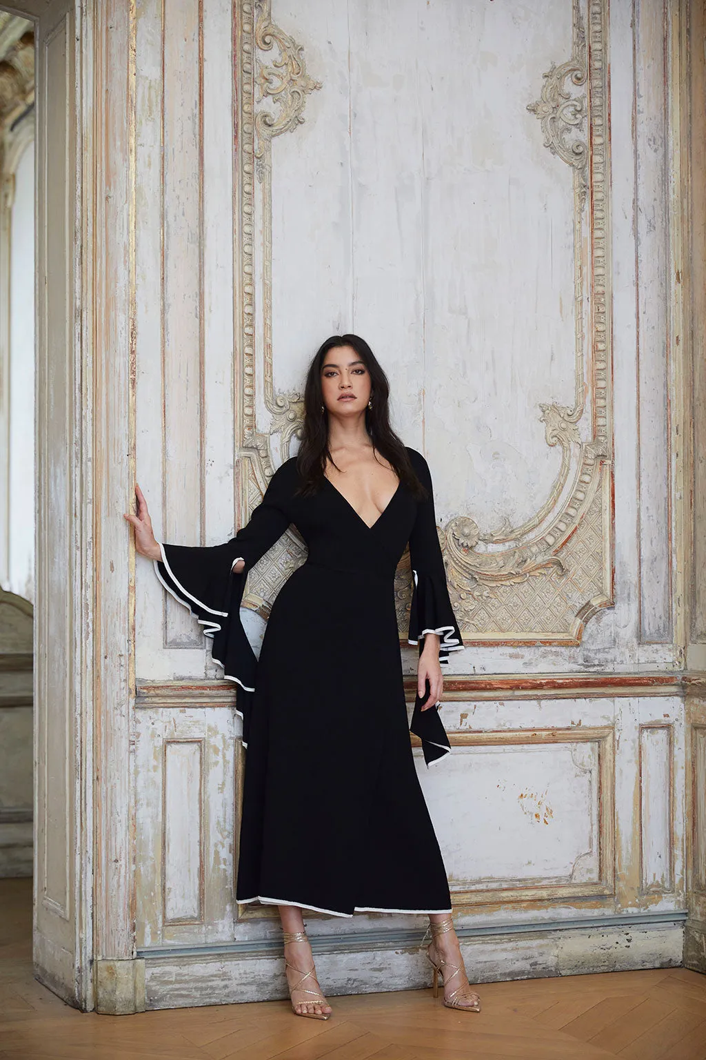 Clearance | Wrap Dress with Ruffled Sleeve in Black sold by Pheme Paris product image thumbnail 5