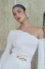 Clearance | Stretch Crepe Midi Gored Skirt in White sold by Pheme Paris