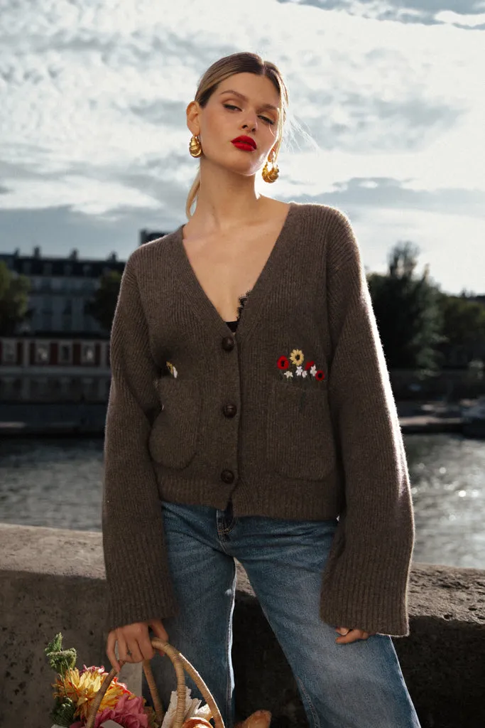 Pure cashmere cardigan with embroidery - Dark grey sold by Pheme Paris product image thumbnail 4