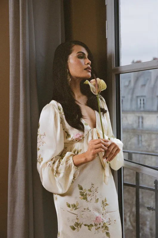 Floral-print satin dress - Yellow sold by Pheme Paris