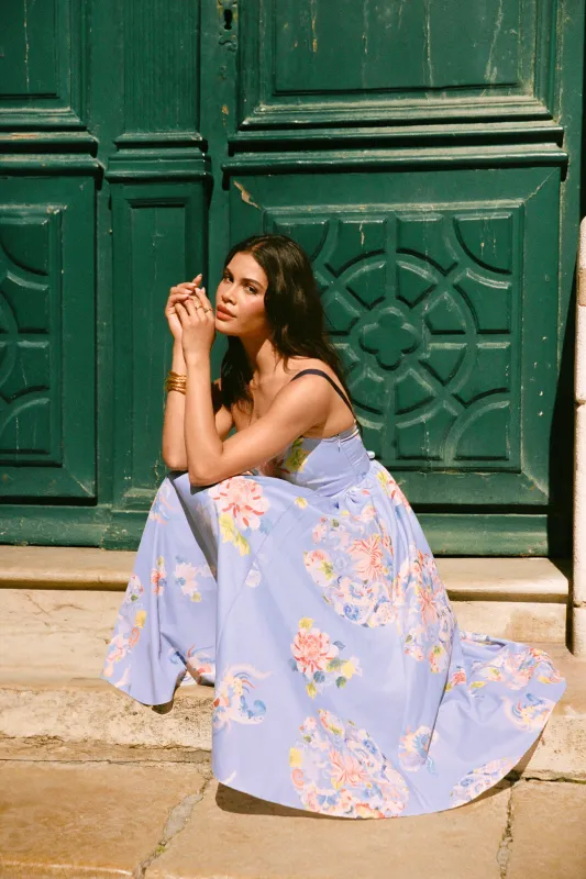 Lace-up floral print midi dress - Blue sold by Pheme Paris