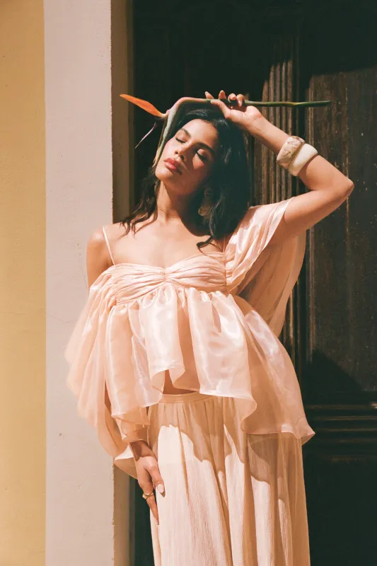 Ruffled organza open back top - Apricot sold by Pheme Paris