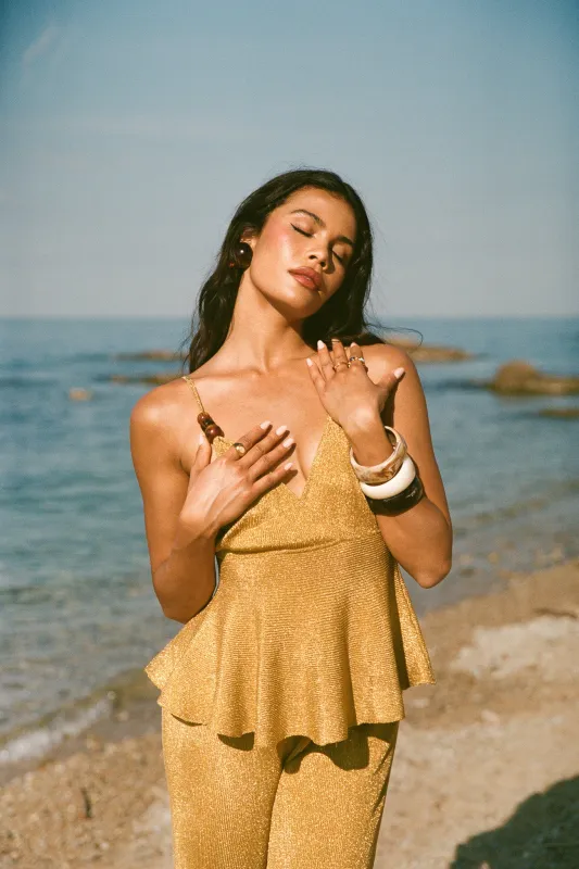 Tied metallic knit top - Gold sold by Pheme Paris