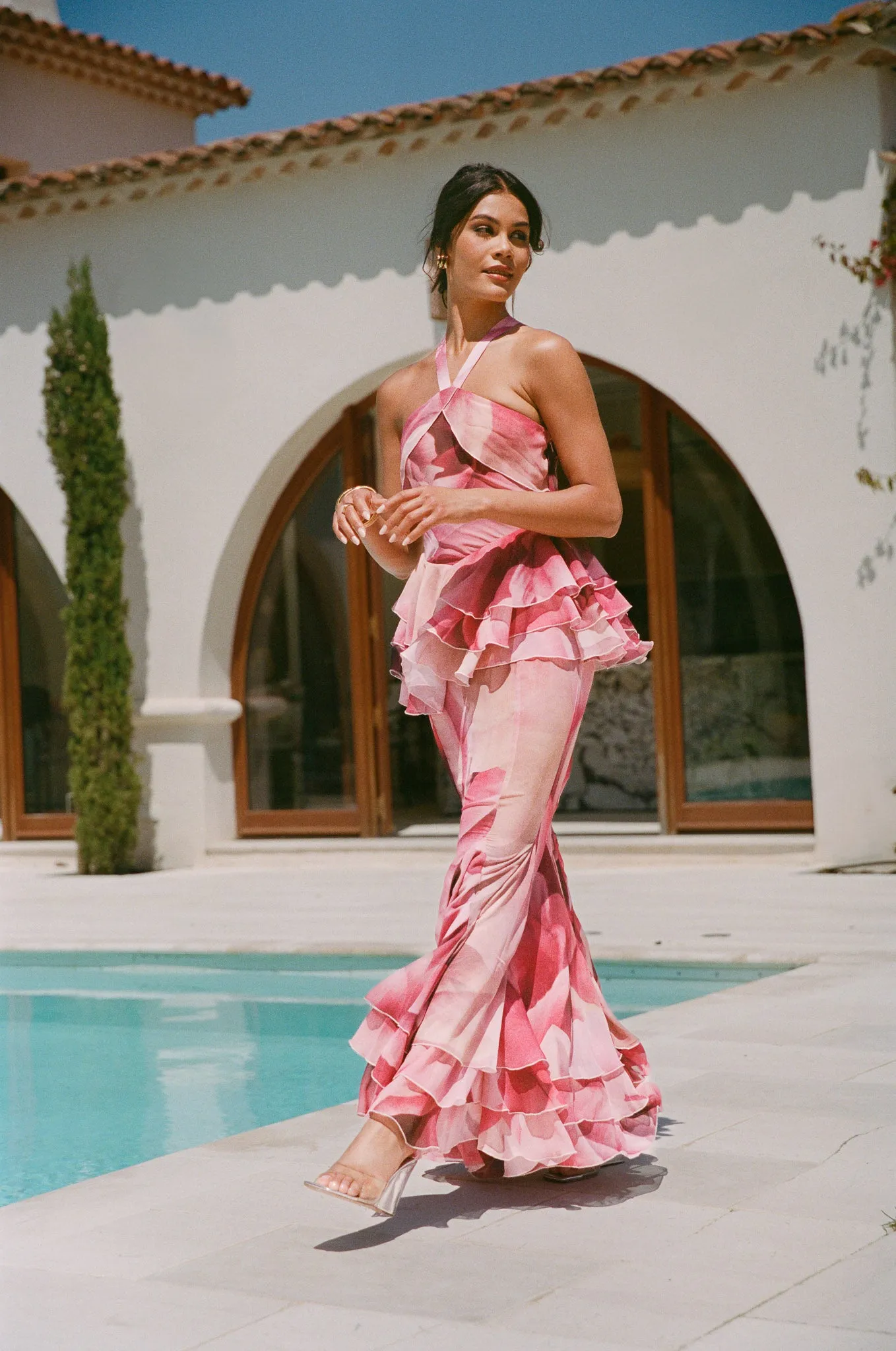 Long ruffled dress - floral print sold by Pheme Paris