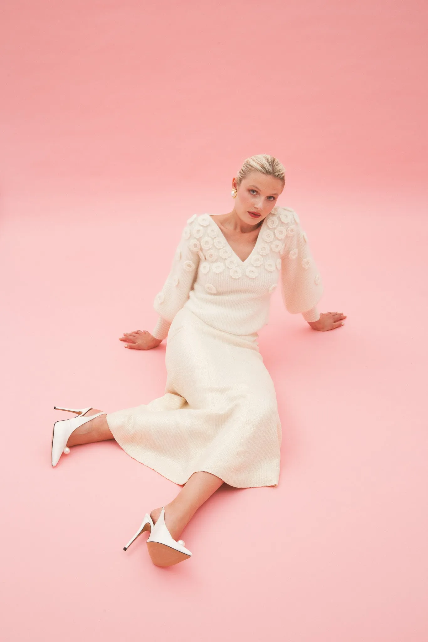 V-neck sweater in mohair and wool with flowers - white sold by Pheme Paris product image thumbnail 5