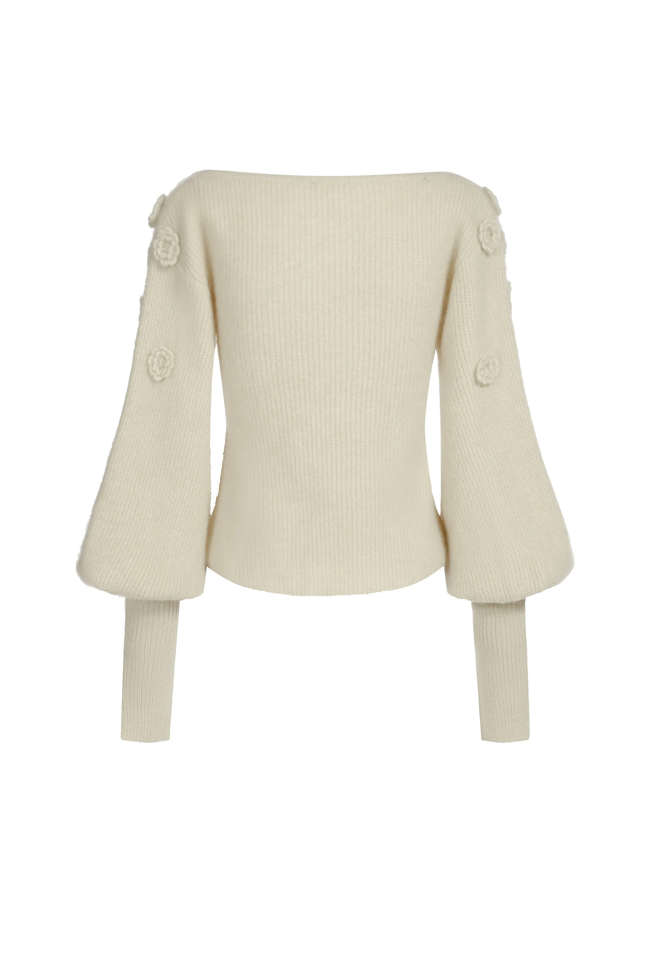 V-neck sweater in mohair and wool with flowers - white sold by Pheme Paris product image thumbnail 3
