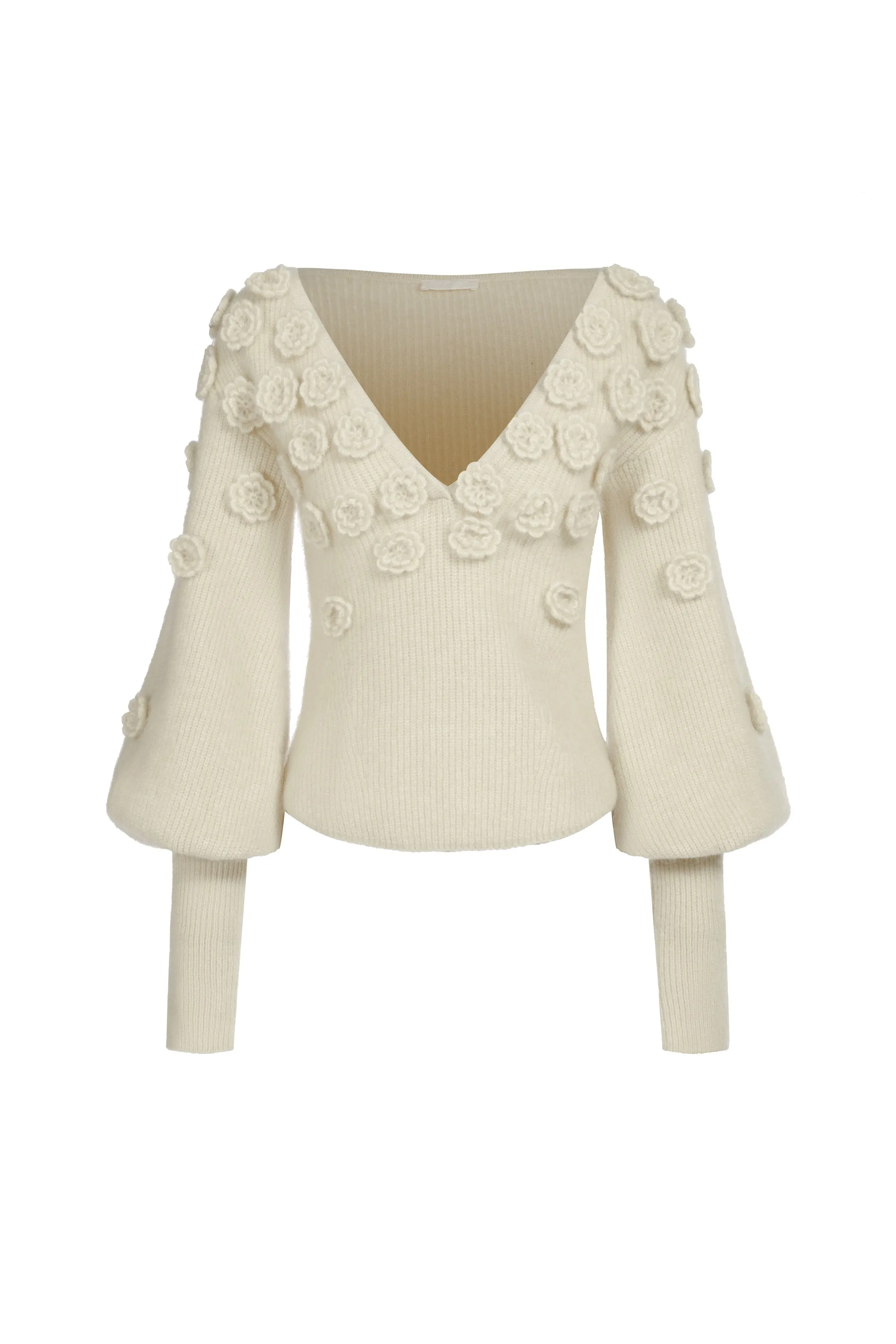 V-neck sweater in mohair and wool with flowers - white sold by Pheme Paris product image thumbnail 2