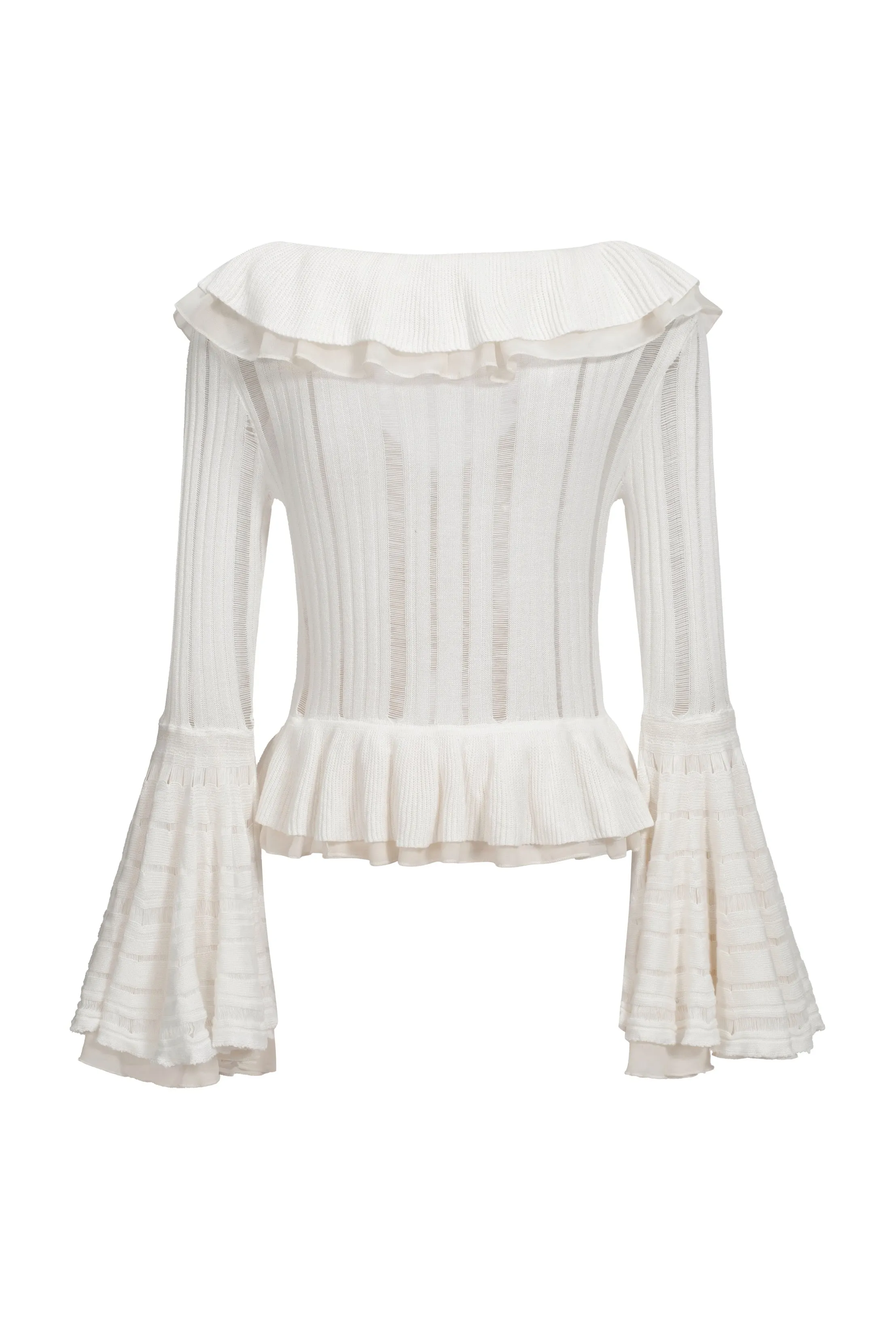 Knit top with chiffon ruffles – Cream white sold by Pheme Paris product image thumbnail 3