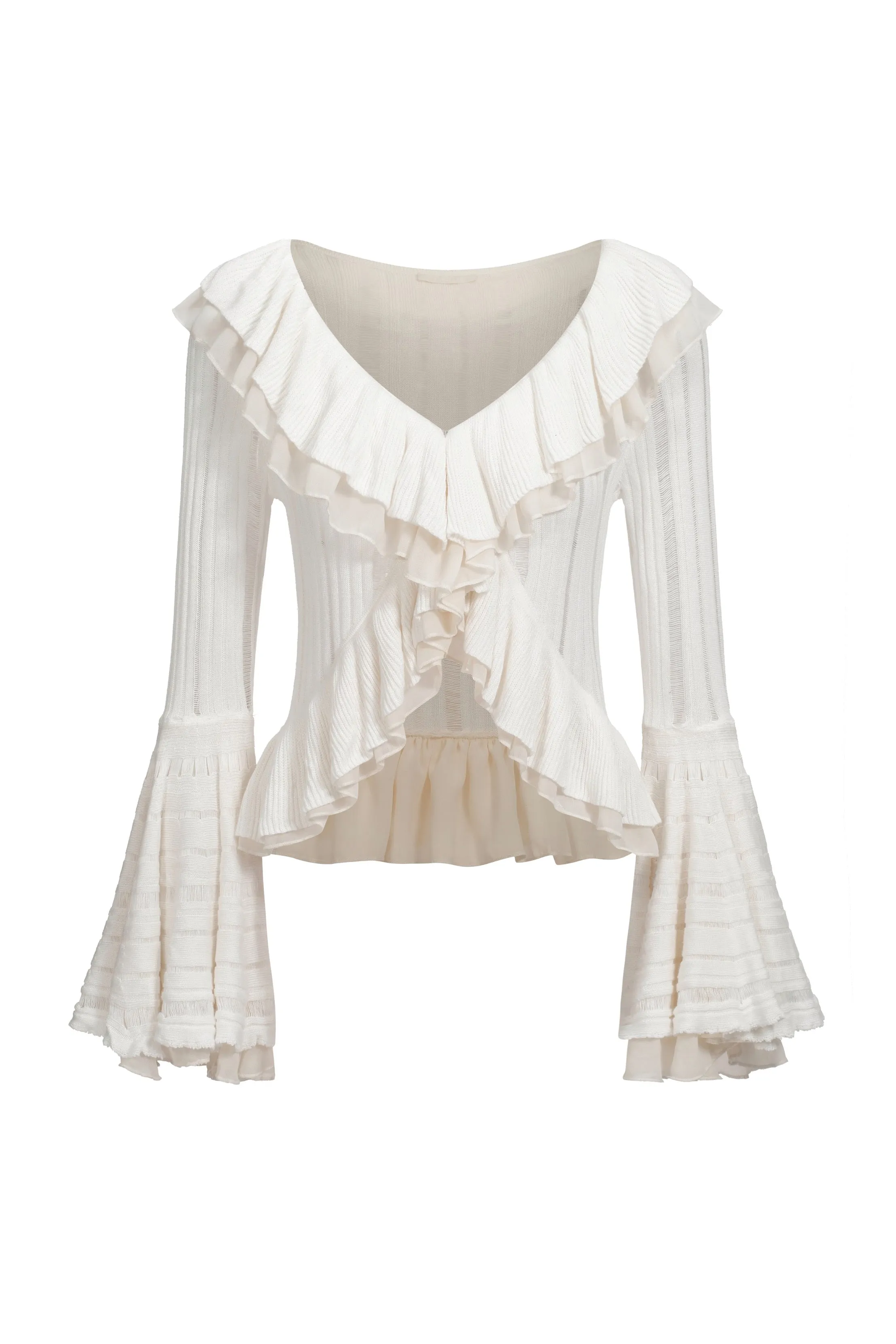Knit top with chiffon ruffles – Cream white sold by Pheme Paris product image thumbnail 2