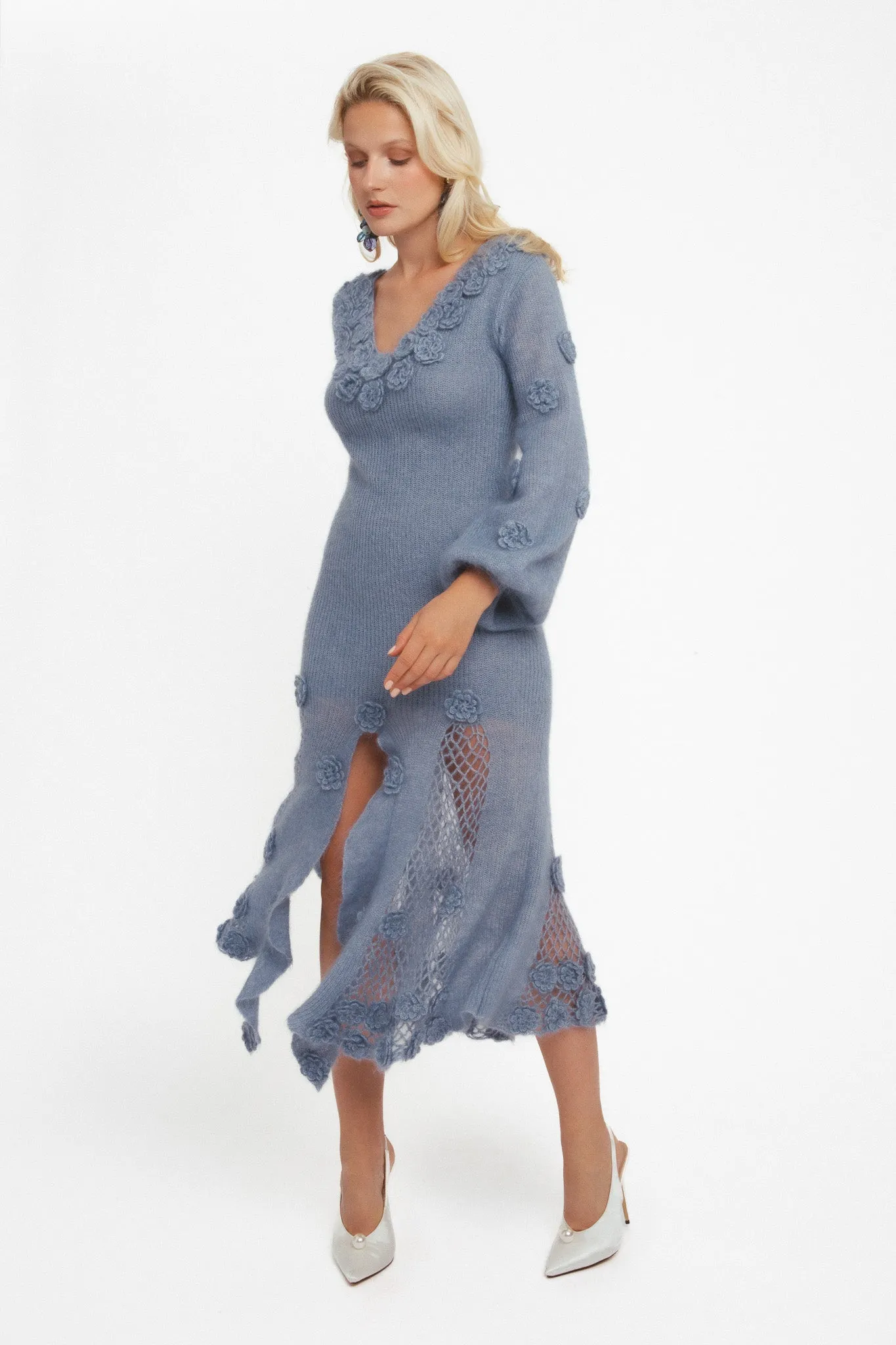 Floral crochet blended mohair dress – blue sold by Pheme Paris product image thumbnail 5