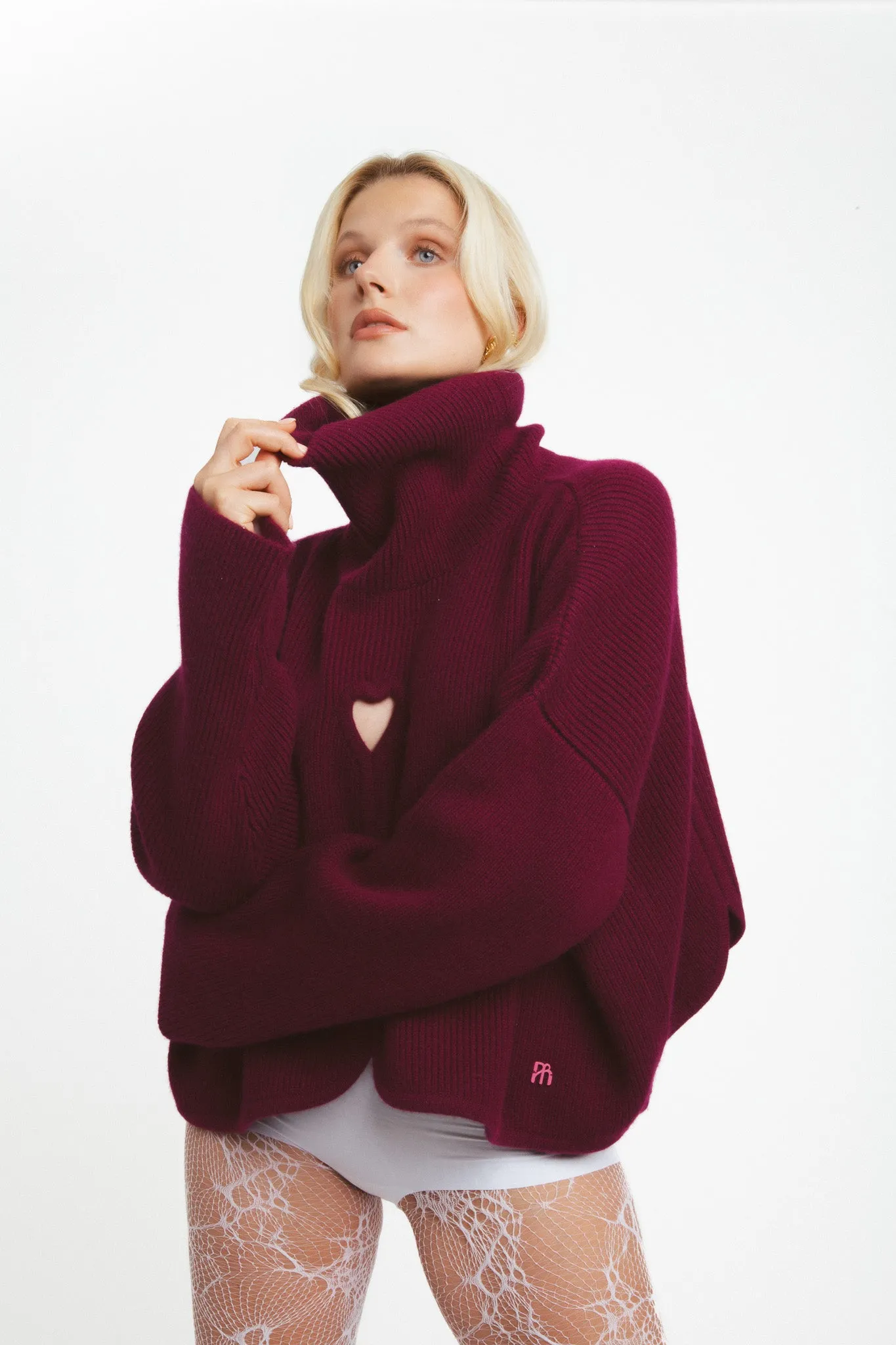 Pure cashmere sweater with heart cut-outs – burgundy sold by Pheme Paris product image thumbnail 4