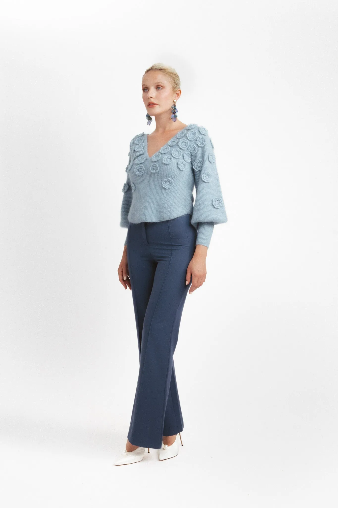 V-neck sweater in mohair and wool with flowers - white sold by Pheme Paris product image thumbnail 5