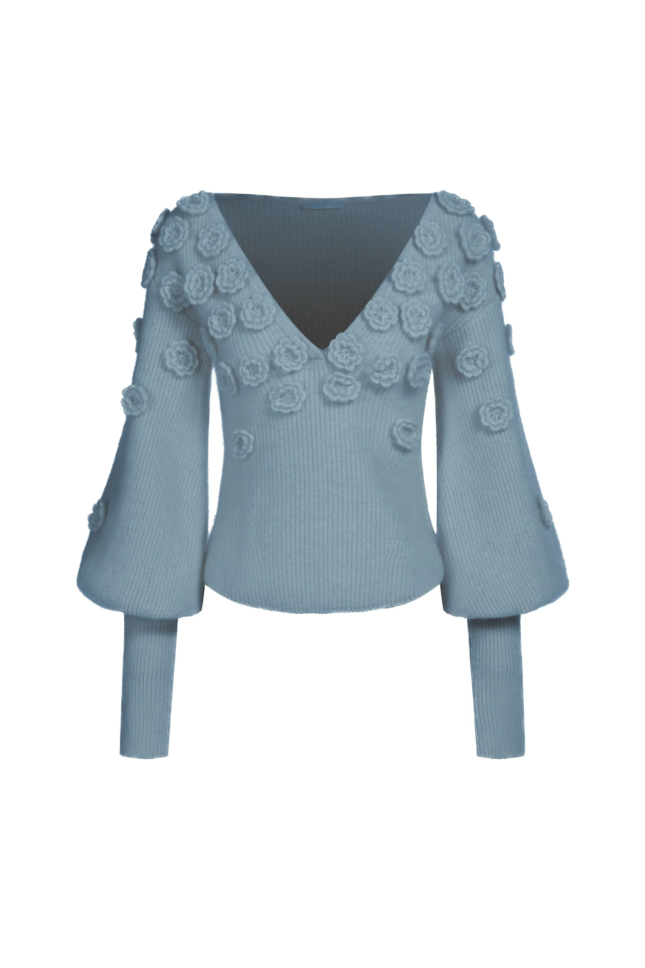 V-neck sweater in mohair and wool with flowers - white sold by Pheme Paris product image thumbnail 2