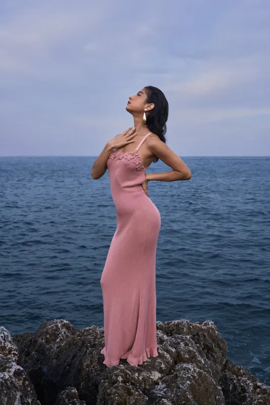 Crochet Flower Knit Dress – Dusty Pink made by Pheme Paris