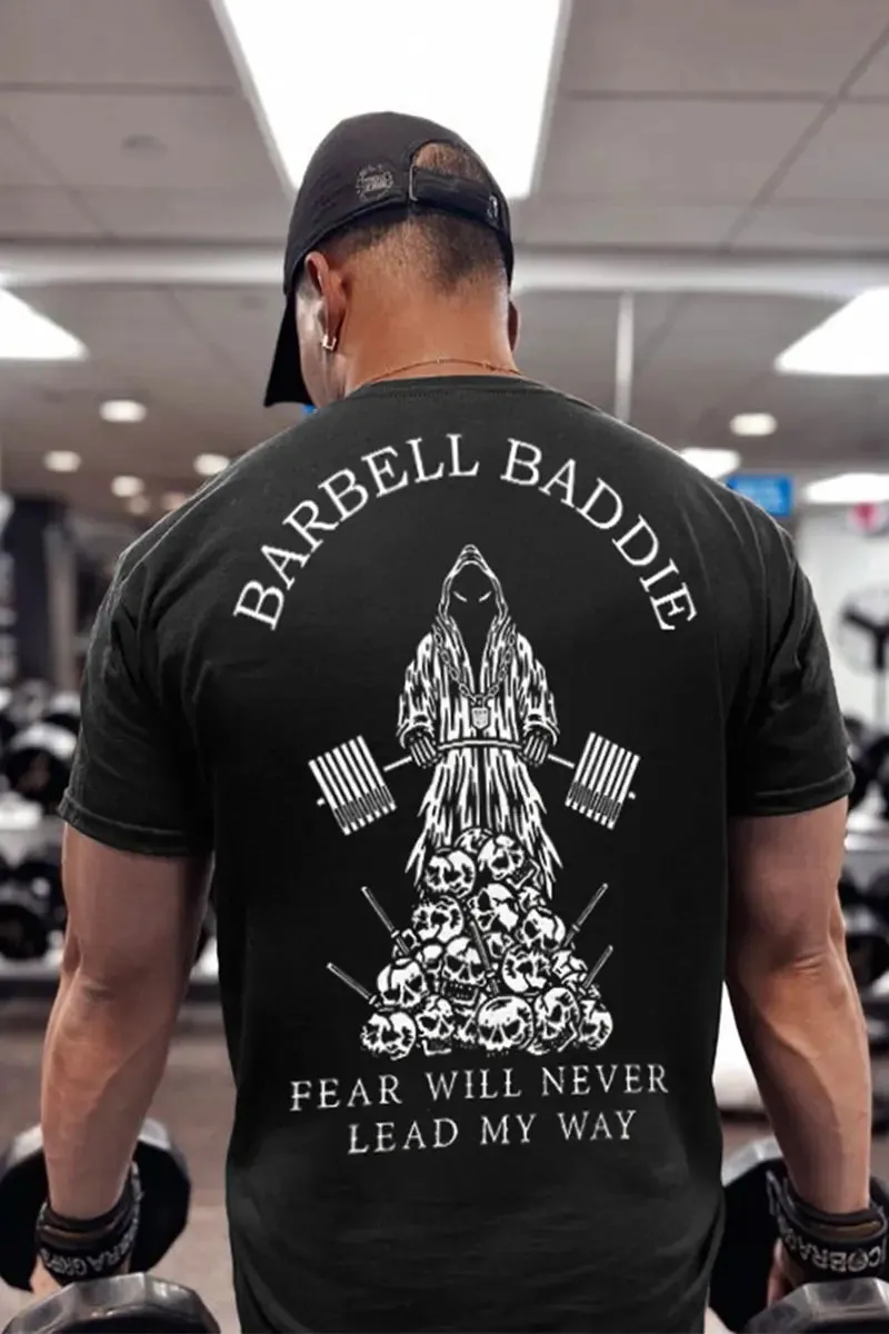 Barbell Baddle Fear Will Never Lead My Way Printed Men's T-shirt sold by Polyalien