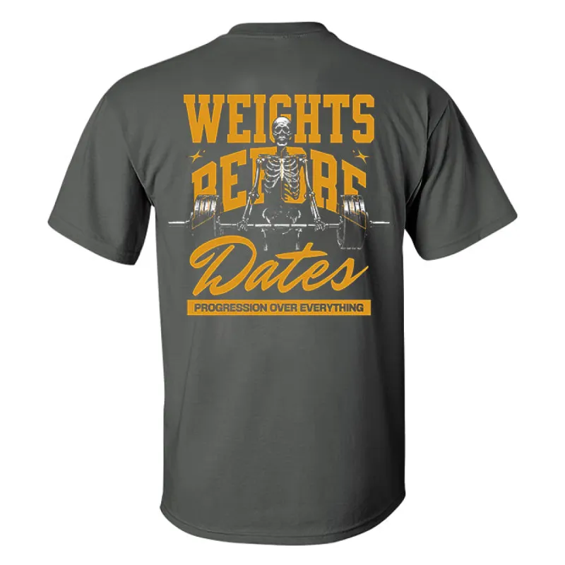 Weights Before Dates Printed Men's T-shirt sold by Polyalien