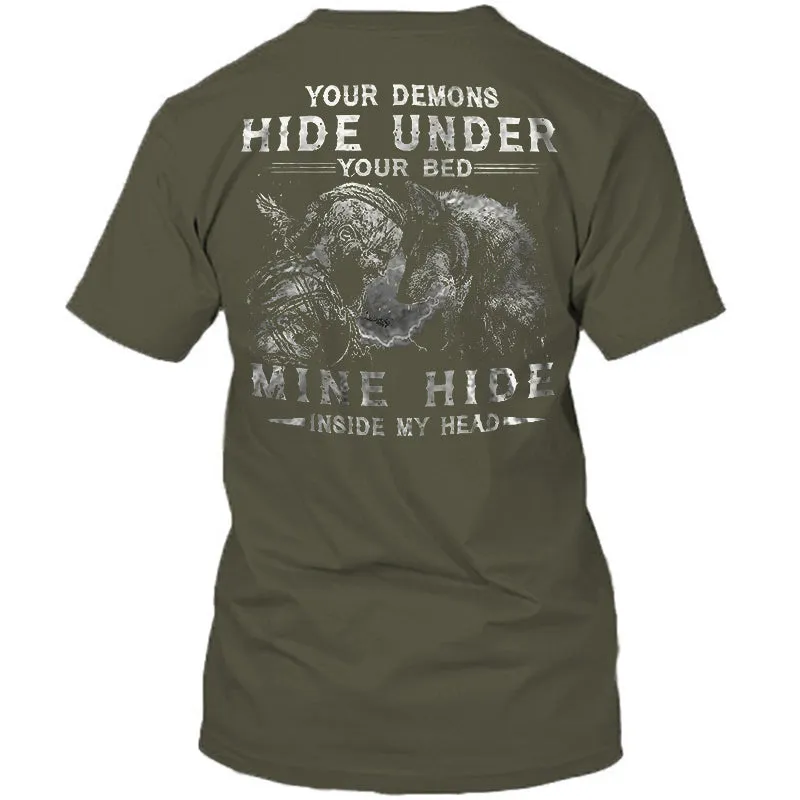 Viking Your Demons Hide Under You Bed T-shirt sold by Polyalien product image thumbnail 2