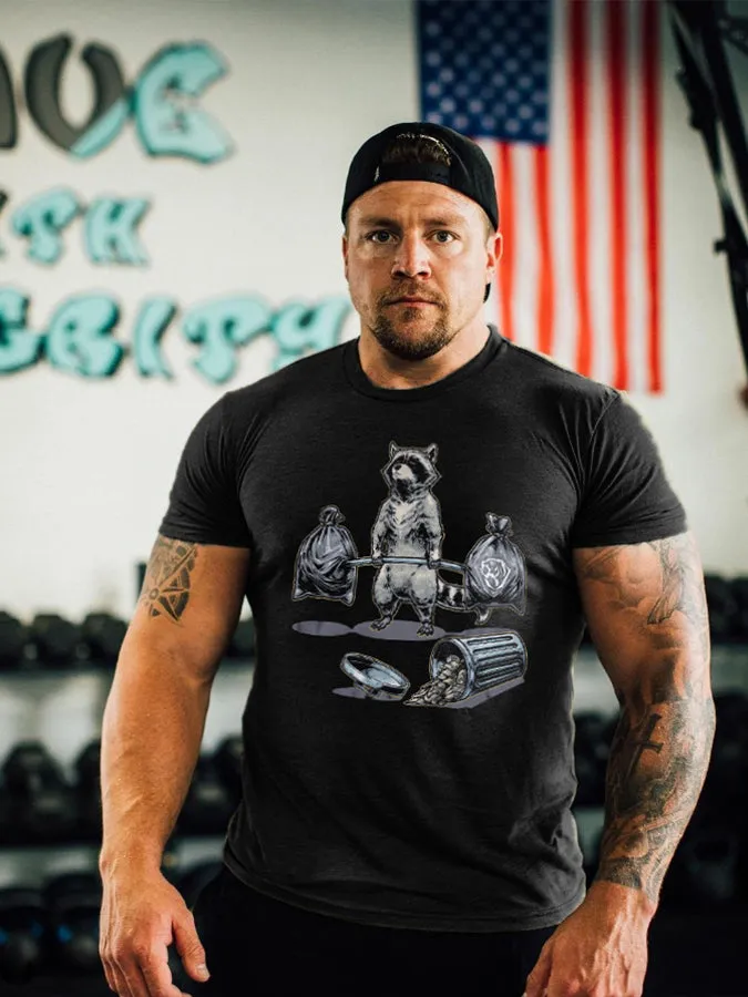Deadlifting Raccoon Printed Men's T-shirt sold by Polyalien