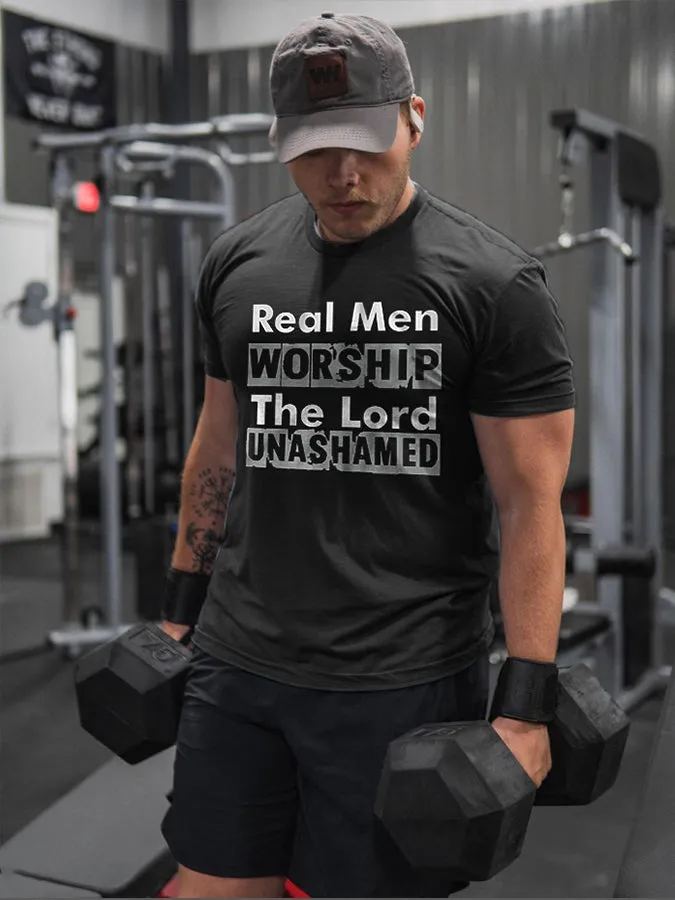 Real Men Worship The Lord Unashamed Printed Men's T-shirt sold by Polyalien
