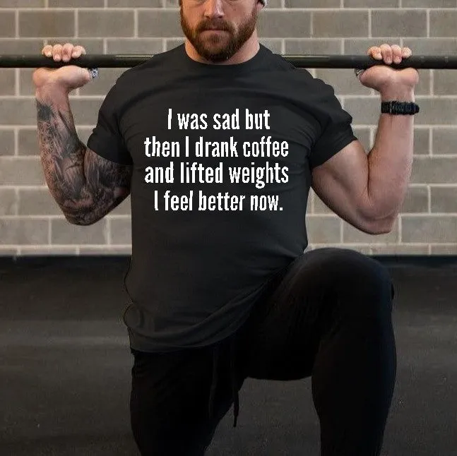I Was Sad But Then I Drank Coffee Men's T-shirt sold by Polyalien