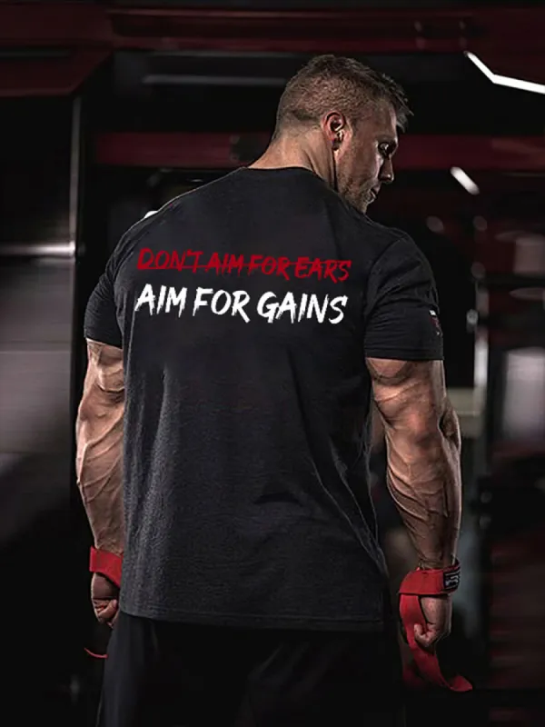 Don't Aim For Ears Aim For Gains Printed Men's T-shirt sold by Polyalien