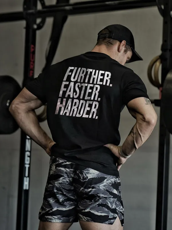 Further. Faster. Harder Printed Men's T-shirt sold by Polyalien