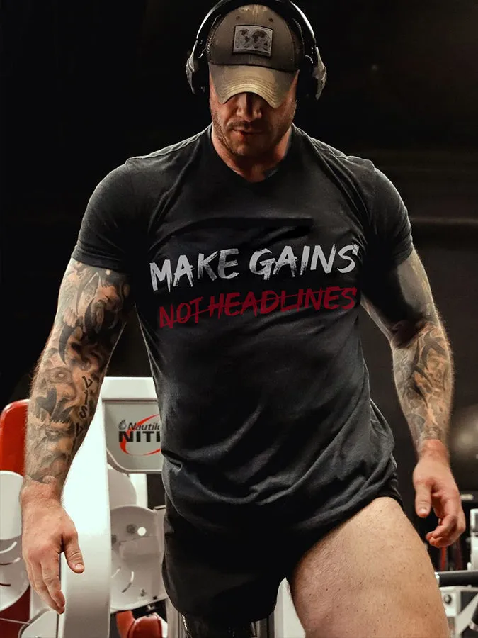Make Gains Not Headlines Printed Men's T-shirt sold by Polyalien